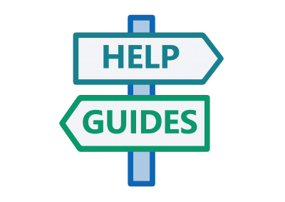 A signpost with a sign reading 'help' and a sign reading 'guides'.