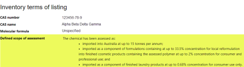 An example of an Inventory record that has a defined scope of assessment - content also available on the information page 