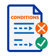 Icon of a page with text spelling 'conditions' and tick and cross symbols