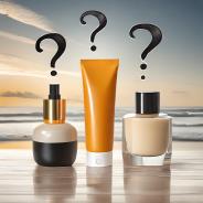 Generic tubes and bottles of cosmetic products with questions marks